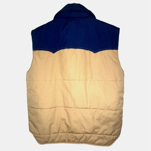 VTG Hudson Puffer Vest Men's Large Blue Tan Rodeo Cowboy Western Yoke 1970s RARE - Picture 2 of 12